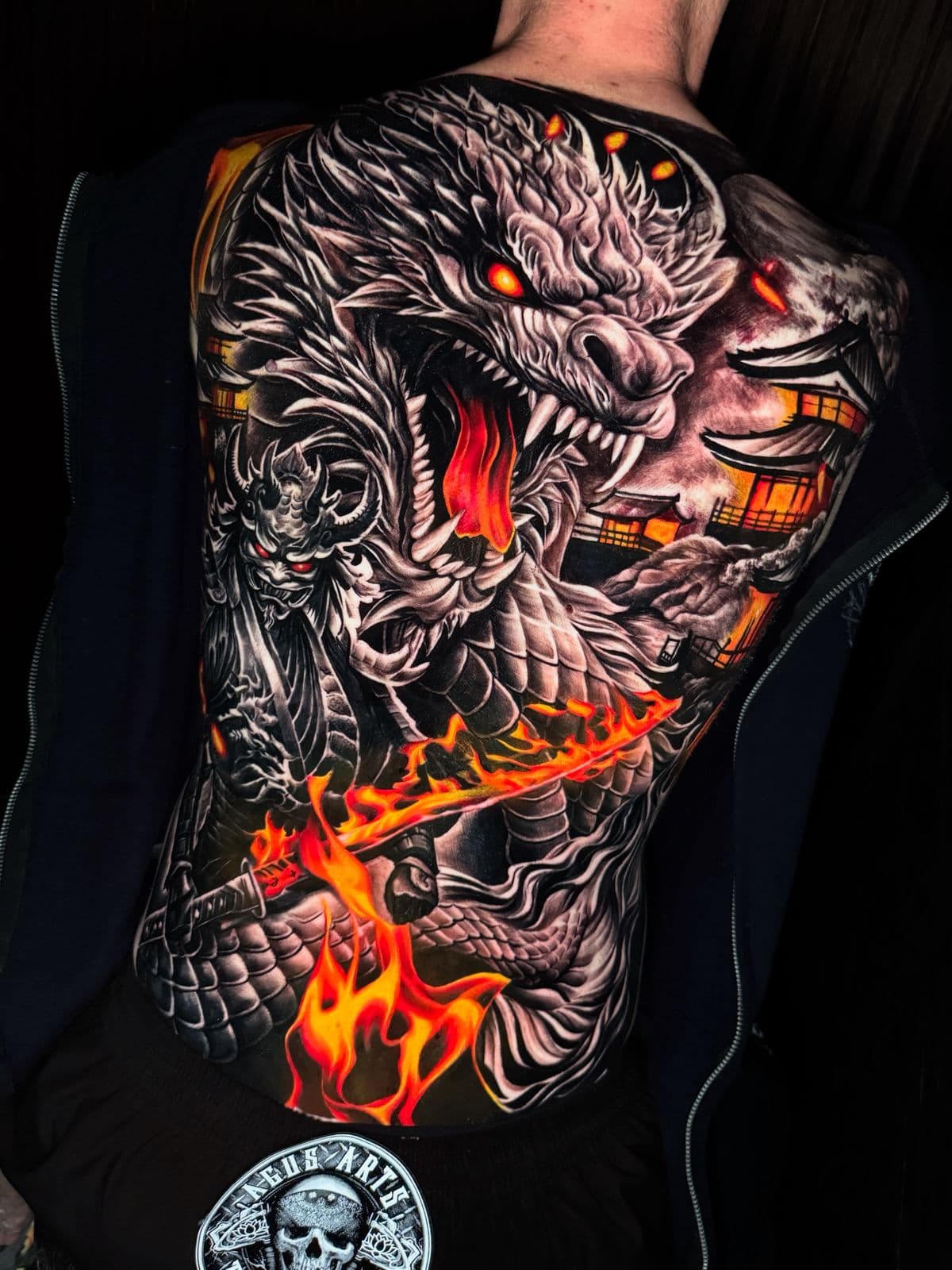 Traditional dragon tattoo on back